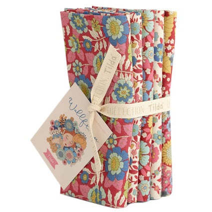 Tilda - Wallflower -  バンドル - 50x55cm - 300233 -バーガンディー/ピンク - Fat Quarter